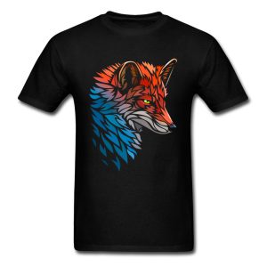 Camiseta azul Tribal de zorro rojo, camisetas clásicas para hombre, ropa de cuello redondo a la moda, camisetas de algodón puro, camisetas estampadas, envío gratis