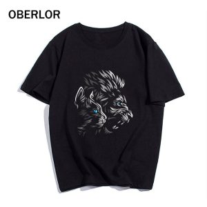 Camiseta de manga corta Tribal Shadows Lion a la moda para gato con cuello redondo para hombre y mujer, Camisetas informales, Camisetas para hombre