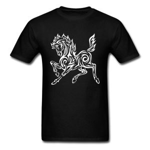 Camiseta de estilo tatuaje con bonito caballo Tribal, camiseta Supernatural con estampado Animal para hombre, venta al por mayor en línea, Diseño simple, otoño puro de EE. UU.