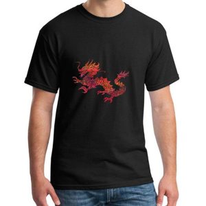 Impreso rojo dragón Tribal artístico chino camiseta dragón para hombres cool Comics streetwear homme camisetas ronda collar conjunto