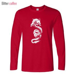 2018 nuevo invierno otoño camiseta dragón chino Tribal camisetas hombres estampado manga larga tops camiseta homme Tops y camisetas