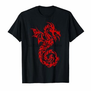 Camiseta roja del Dragón Tribal de la ropa de la impresión del arte de la 1387