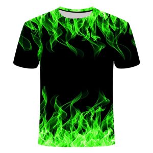 Camiseta azul llameante para hombres y mujeres, Camiseta 3d, Camiseta negra Casual, Camiseta de anime, Camiseta Streatwear, Camiseta de manga corta, talla asiática