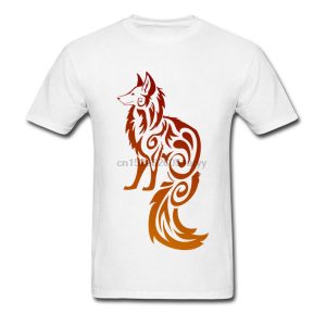 Camiseta de verano hombre fuego rojo Tribal Fox Kitsune camiseta personalizada 100% algodón amantes día camisetas camiseta lisa cuello redondo ropa blanca